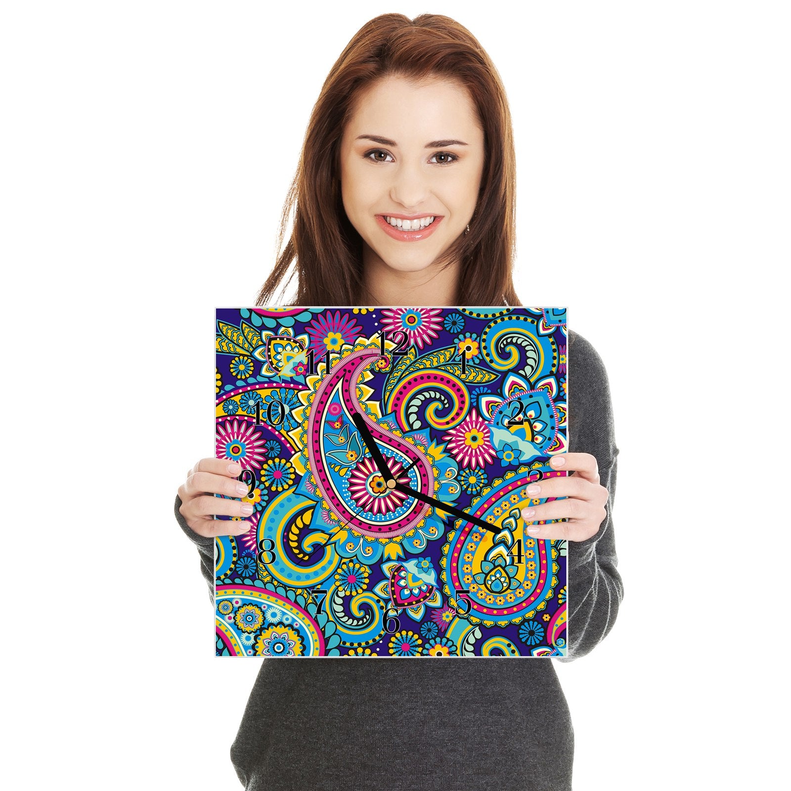 Wanduhr aus Glas Paisley Muster