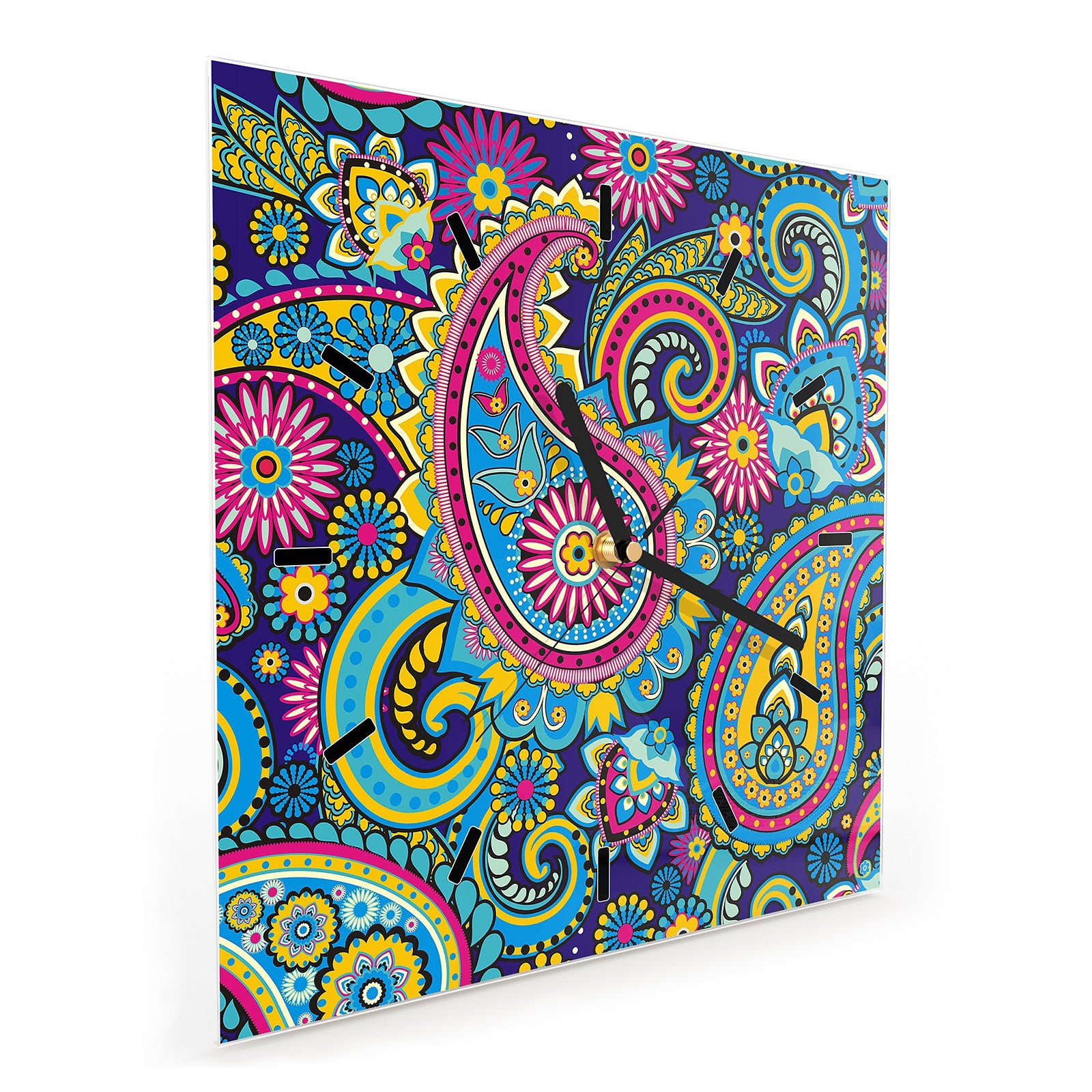 Wanduhr aus Glas Paisley Muster