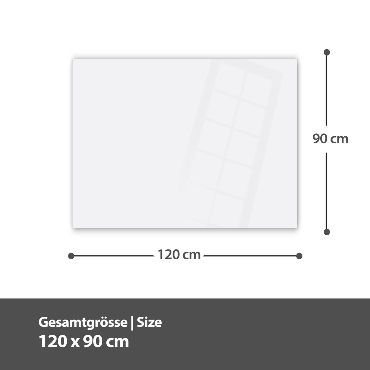 Maßzeichnung des Wandbilds aus Glas Korallenorange: Gesamtgröße 120 × 90 cm