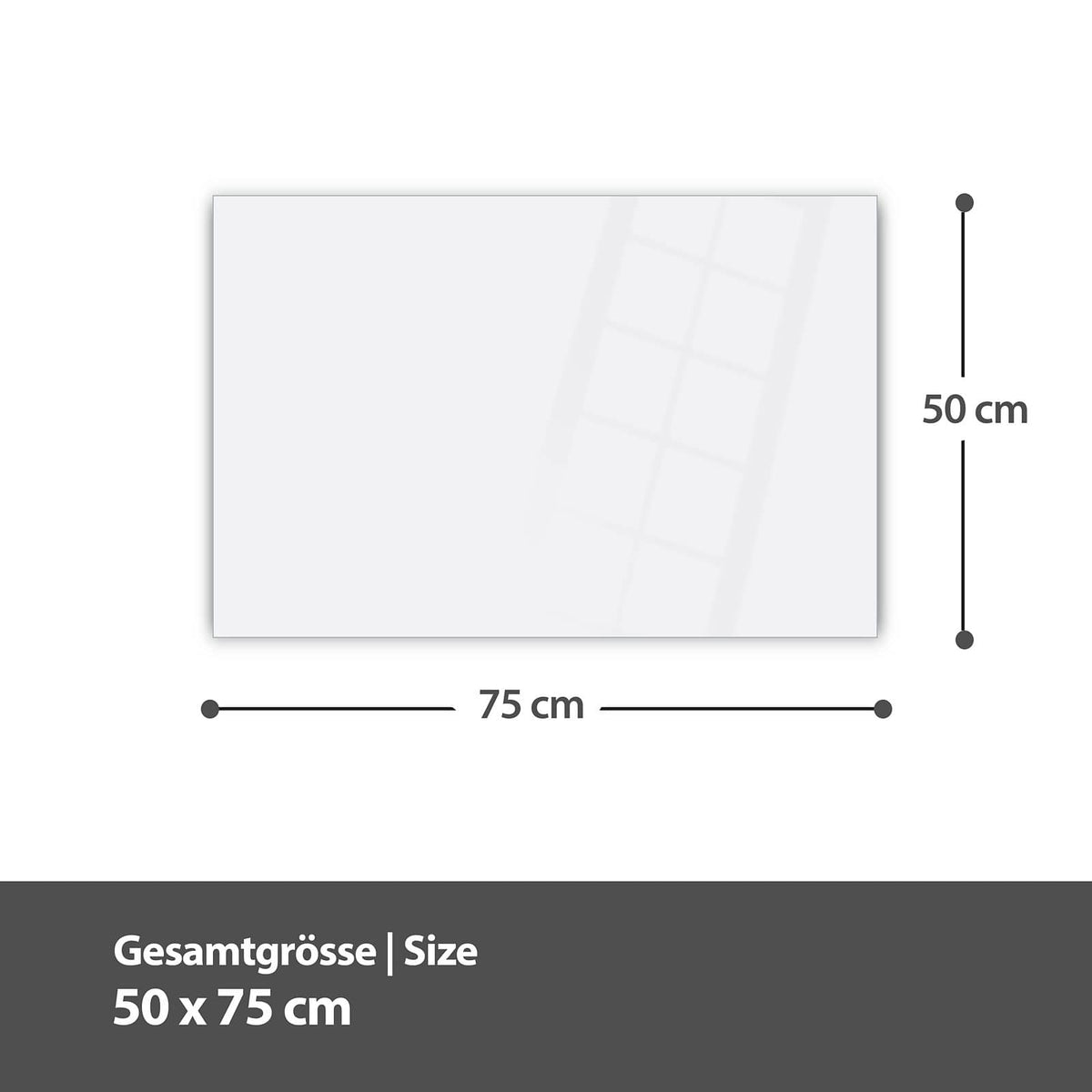 Maßzeichnung der Küchenrückwand aus Glas Venedig im Abendrot: Gesamtgröße 50 × 75 cm