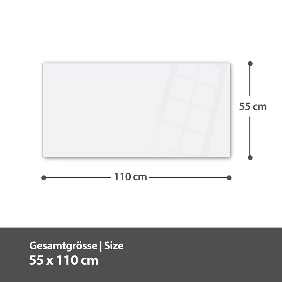 Maßzeichnung der Küchenrückwand aus Glas Botanik in Sepia: Gesamtgröße 55 × 110 cm