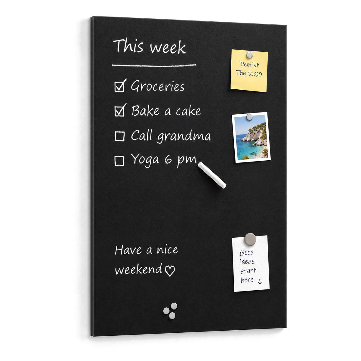 Magnetische Kreidetafel 40 × 60 cm von Primedeco – rahmenlose Tafel mit Kreideschrift, Fotos und Notizen #grösse_40 x 60 cm