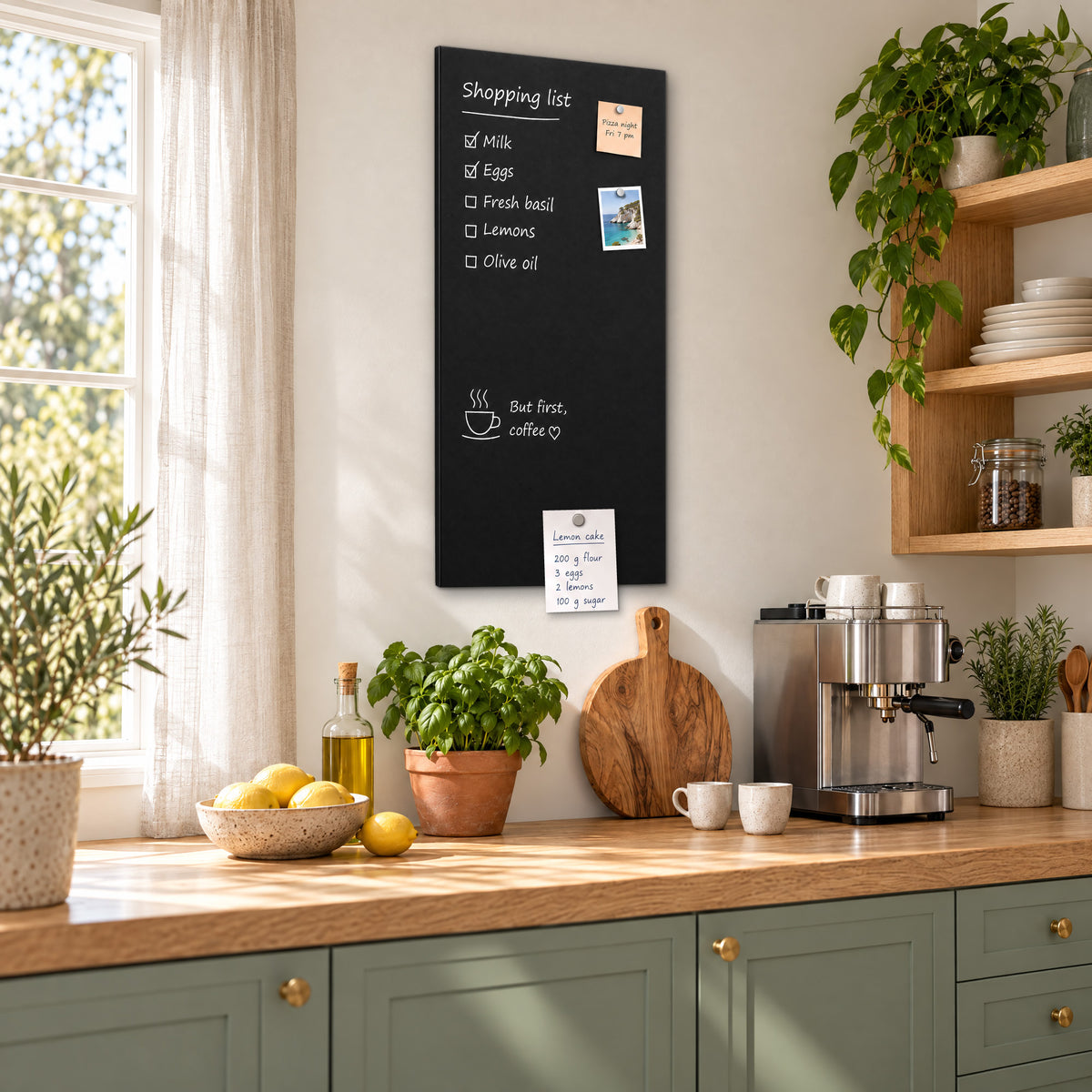 Kreidetafel 40 × 90 cm in der Küche – Einkaufsliste und Wochenplan an der Magnettafel