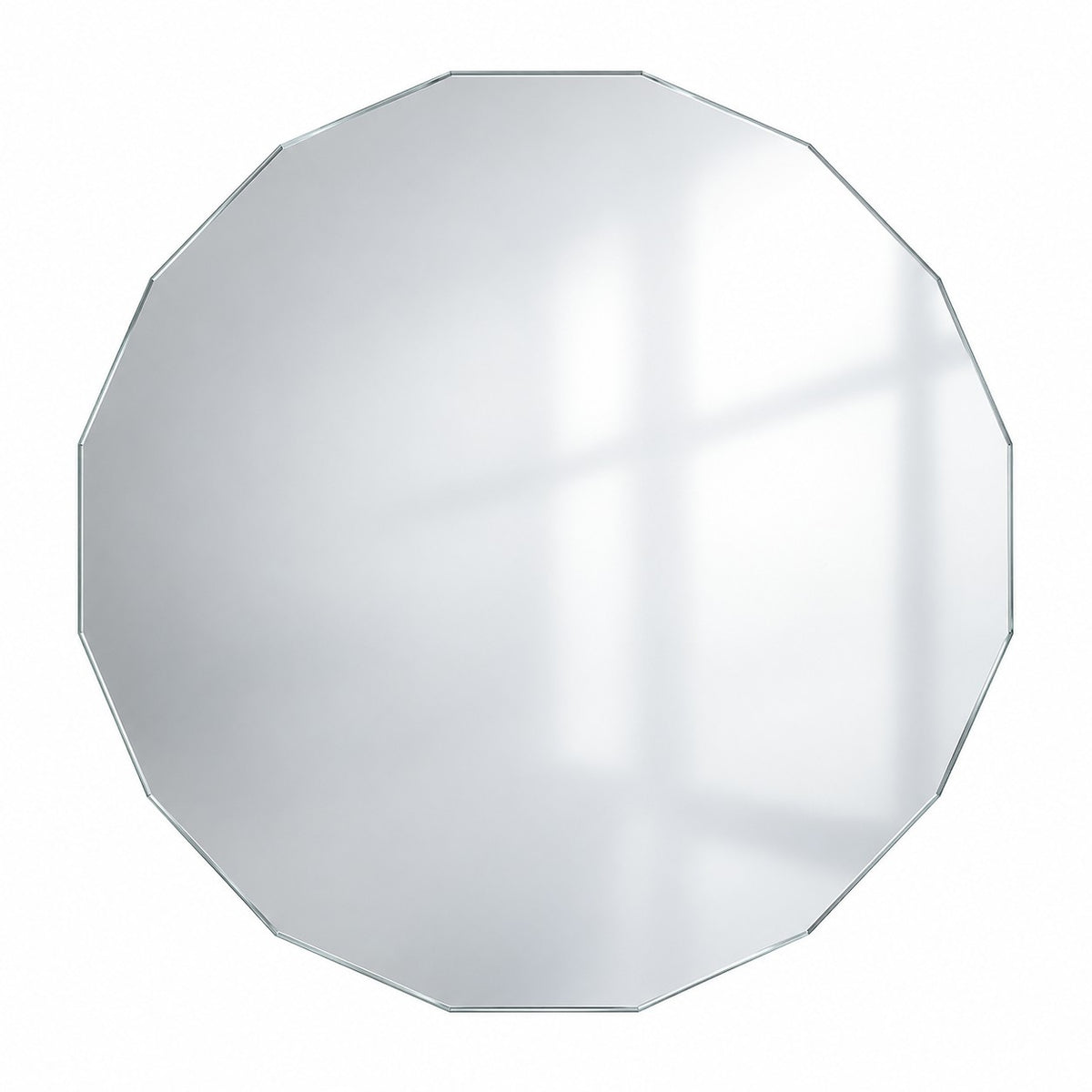 Runder Wandspiegel Facette 50 × 50 cm als Sechzehneck, rahmenlos – freigestellt vor weißem Hintergrund #grösse_50 x 50 cm