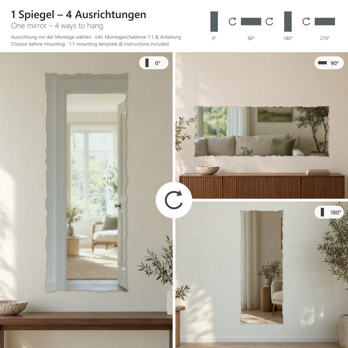 Ein Spiegel, vier Ausrichtungen: Monolith in 0, 90, 180 und 270 Grad