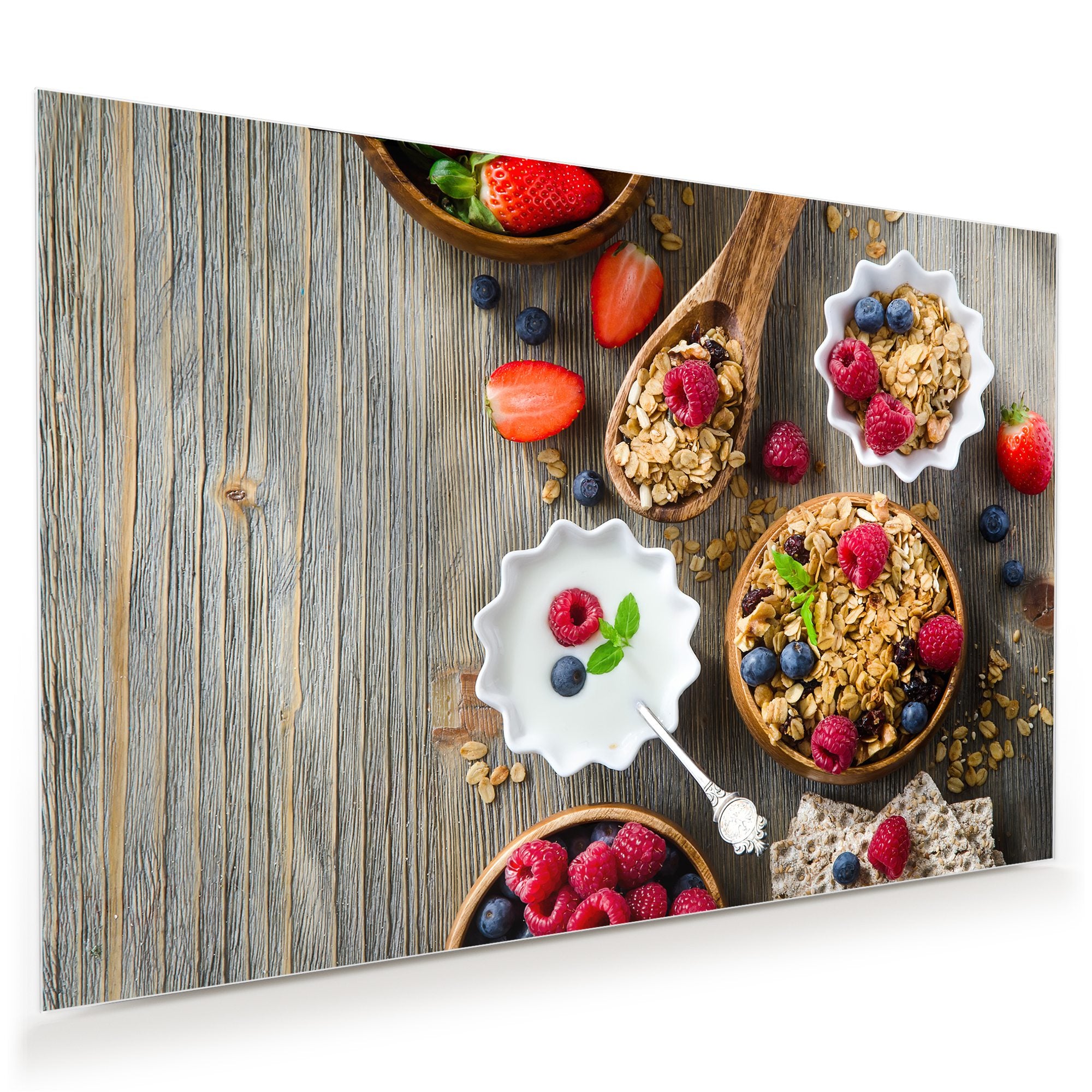 Wandbild Glasbild Früchte und Granola
