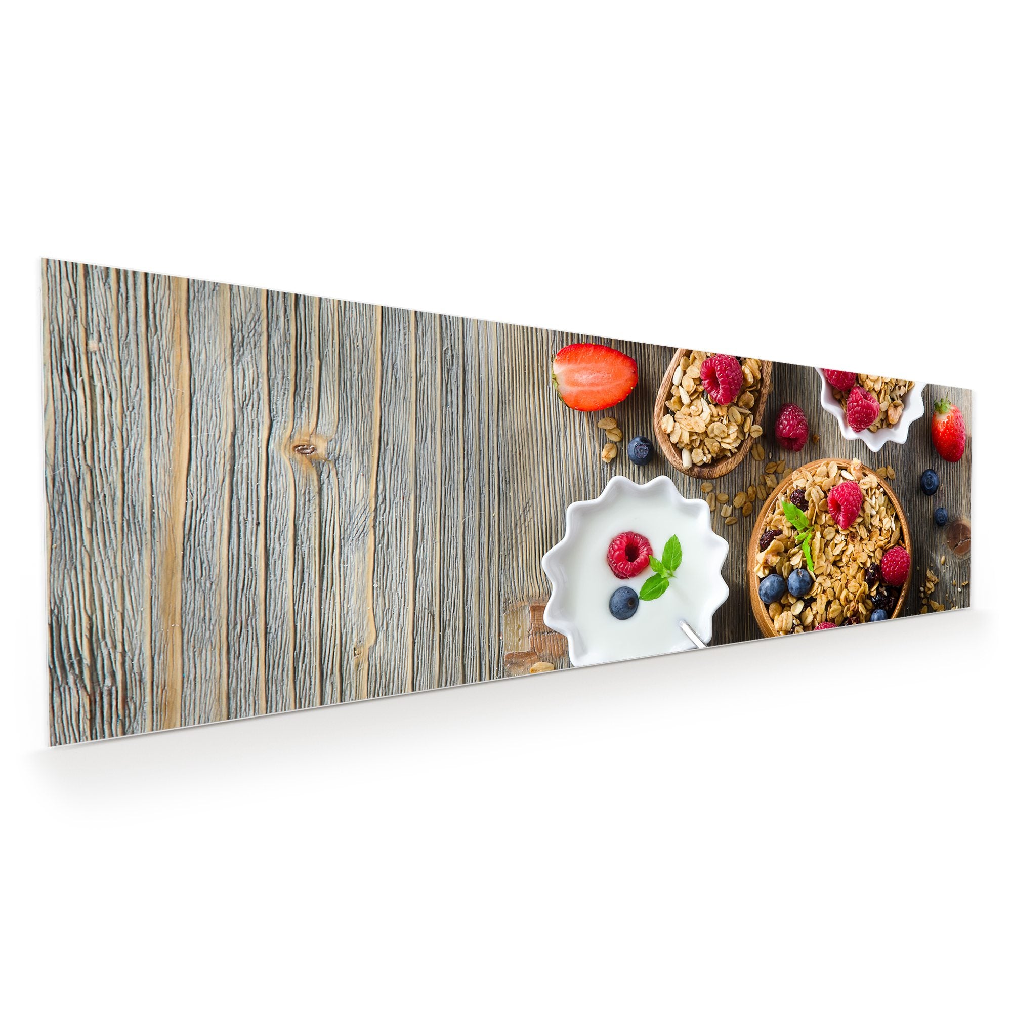 Wandbild Glasbild Früchte und Granola