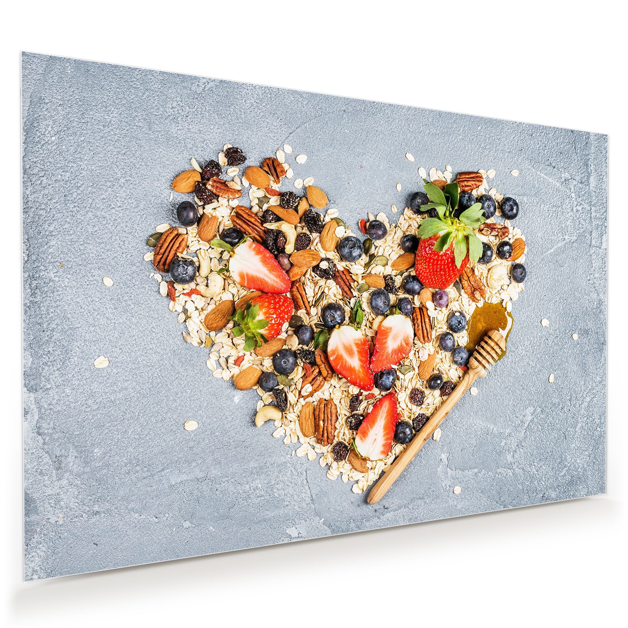 Wandbild Glasbild Herz aus Flocken und Beeren
