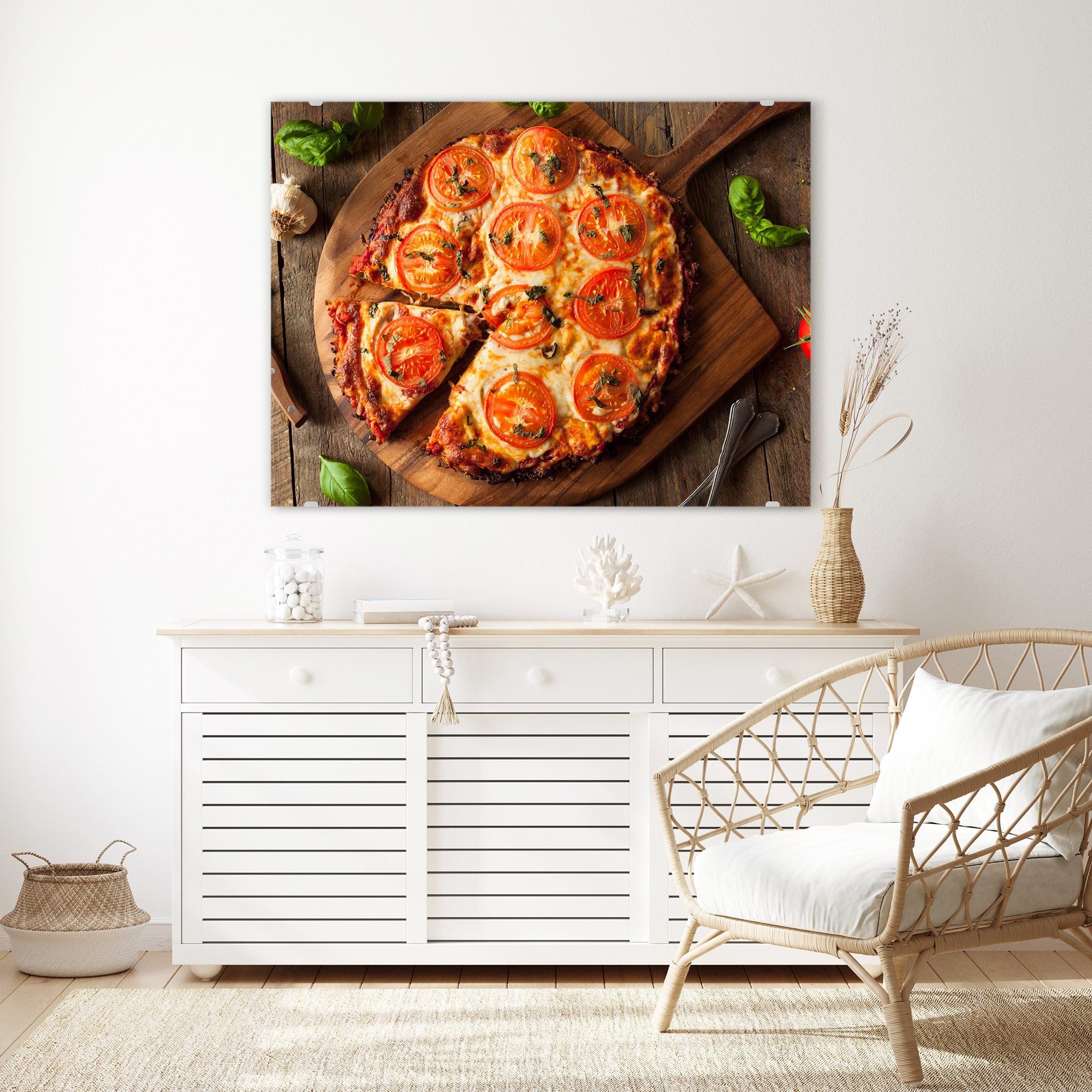 Wandbild Glasbild Pizza mit Tomaten