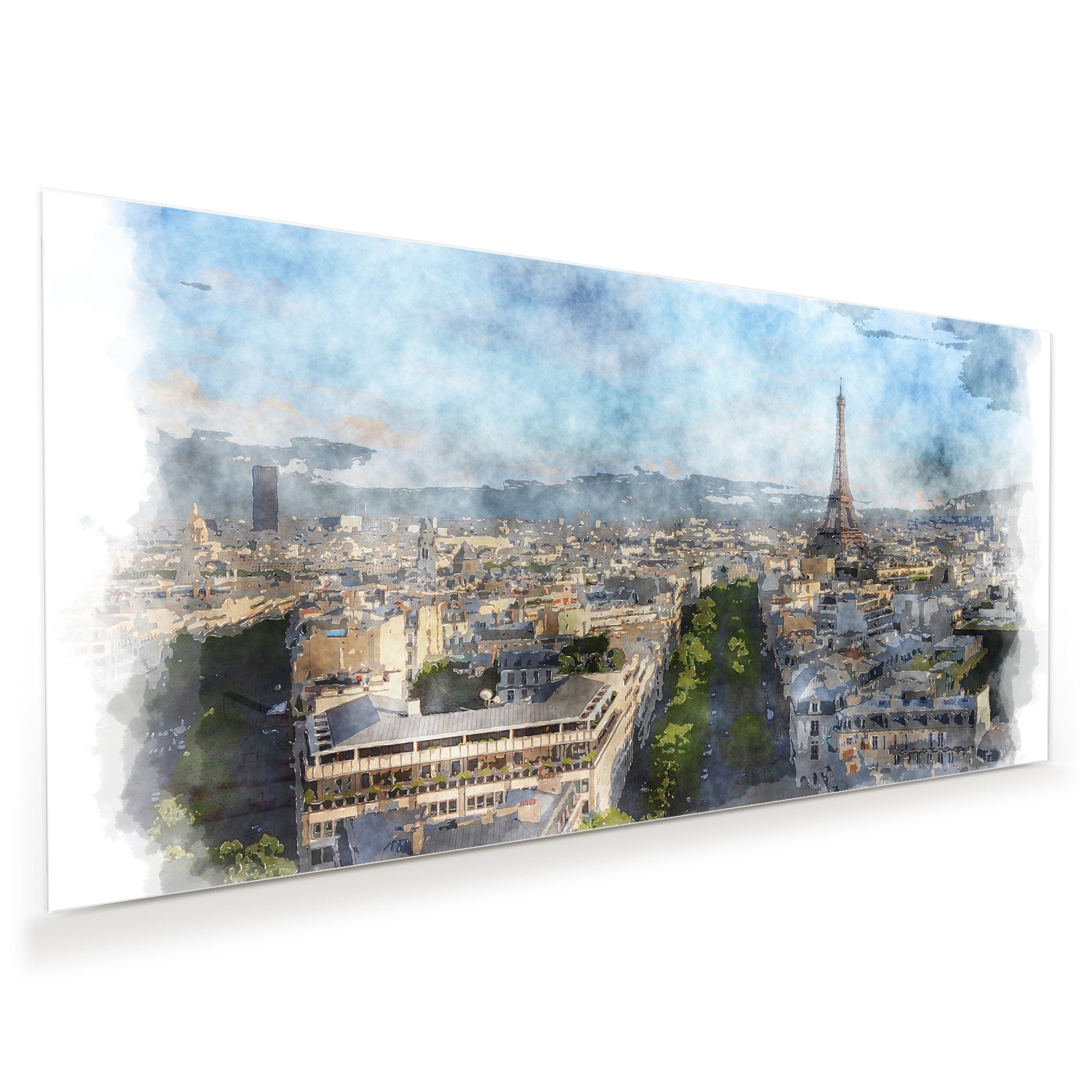 Wandbild Glasbild Paris im Aquarell Stiel