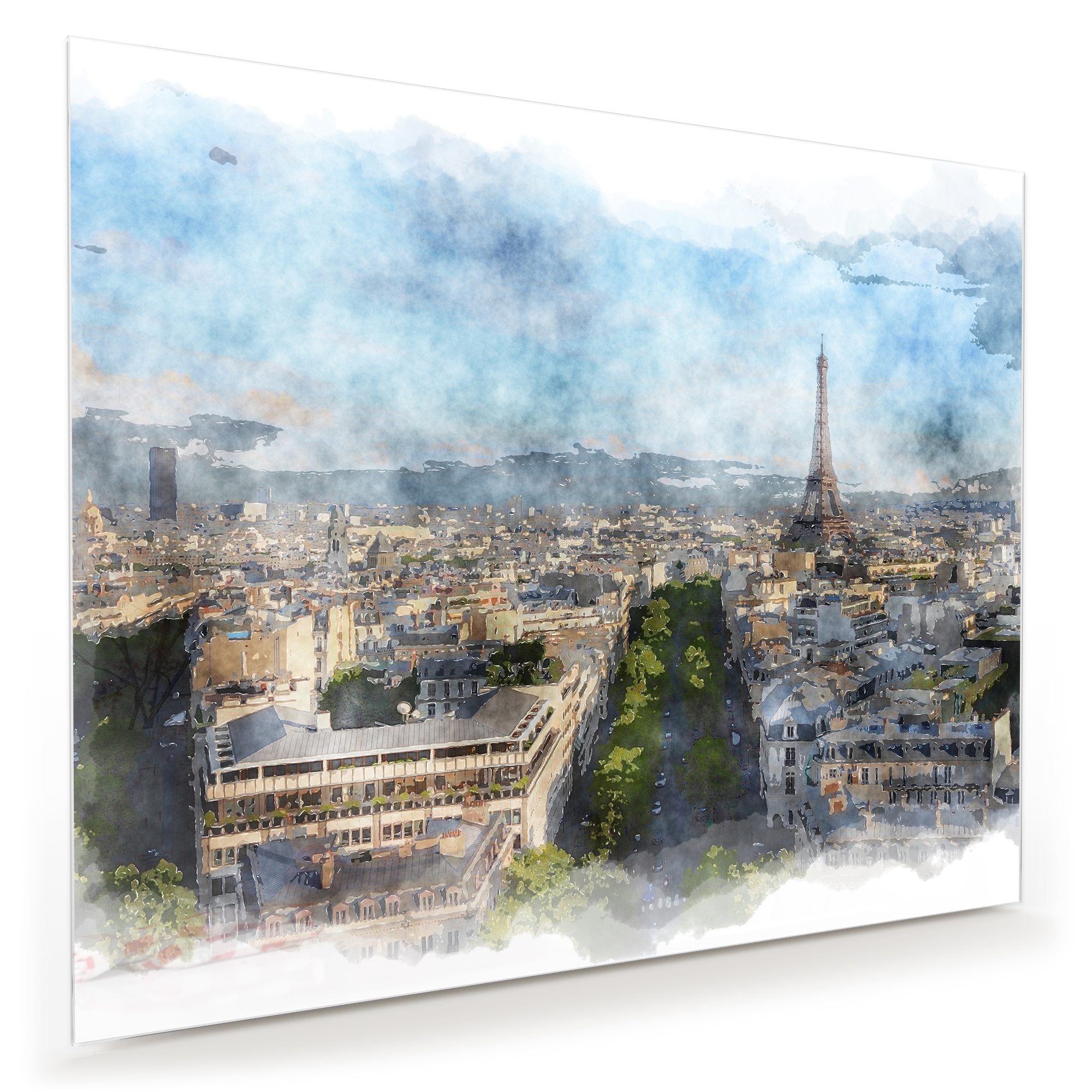 Wandbild Glasbild Paris im Aquarell Stiel