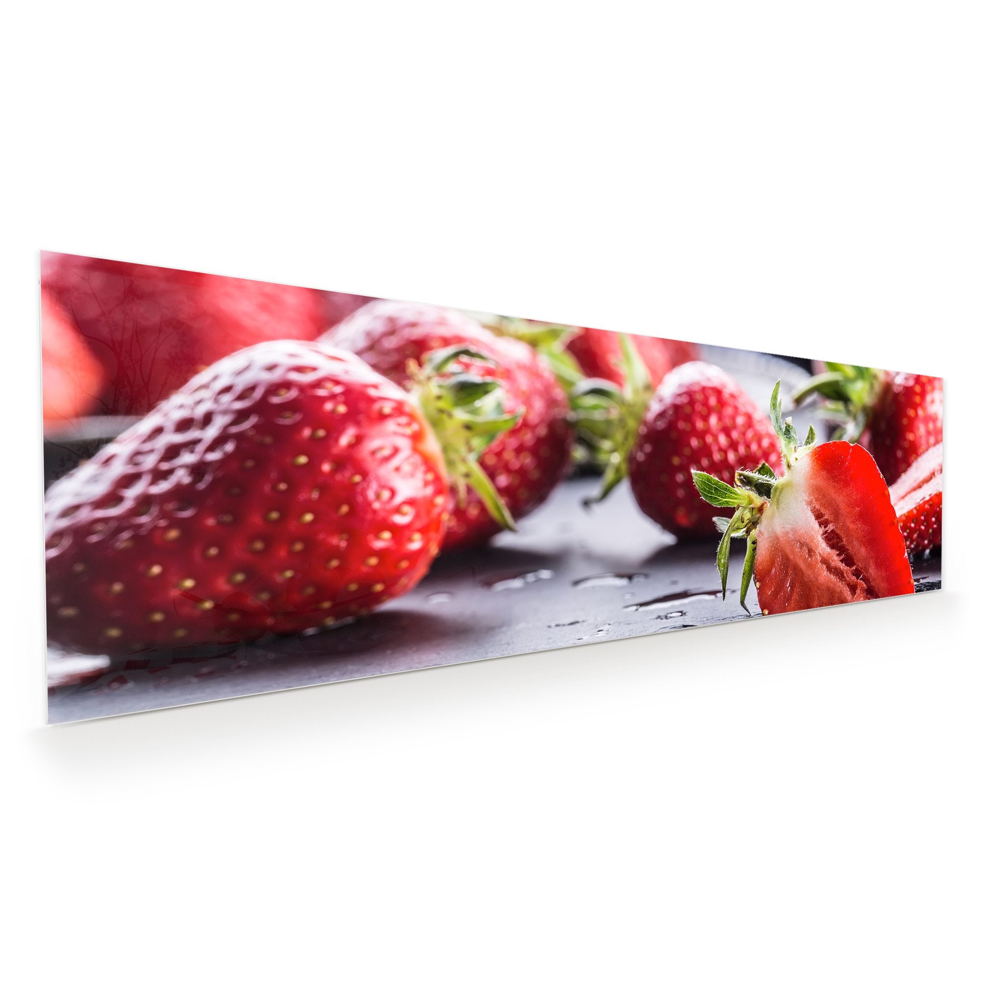 Wandbild Glasbild Erdbeeren auf Schiefer