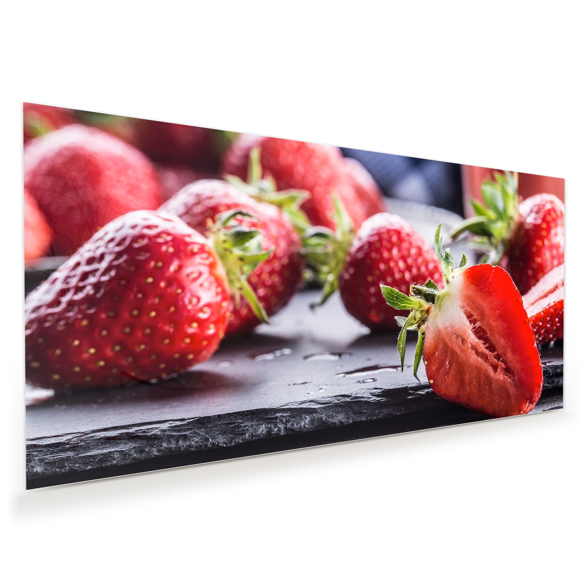 Wandbild Glasbild Erdbeeren auf Schiefer