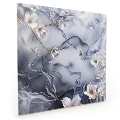 Küchenrückwand mit dem Motiv Weiße Blüten auf Seide
