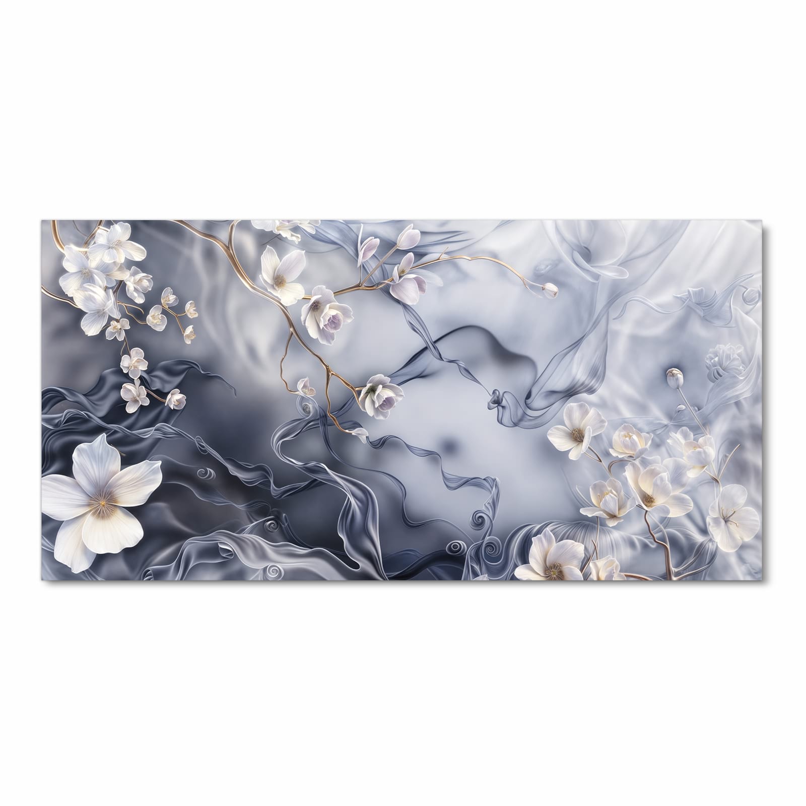 Waschbarer Küchenteppich mit Motiv Blumenwellen On Silk in Frontansicht für Trittkomfort