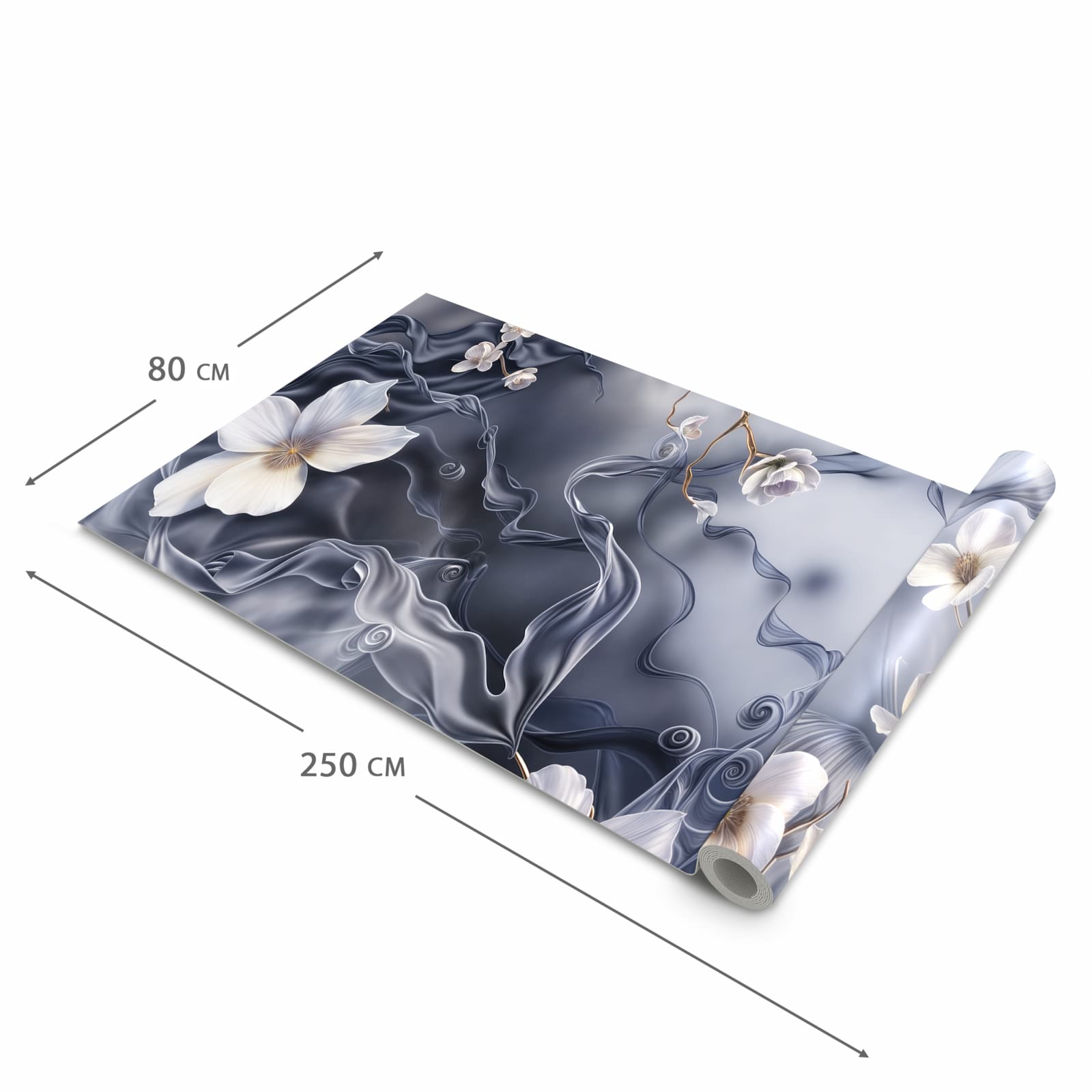 Flacher Küchenläufer mit Motiv Blumenwellen On Silk in der Grösse 80x250 cm für lange Flure