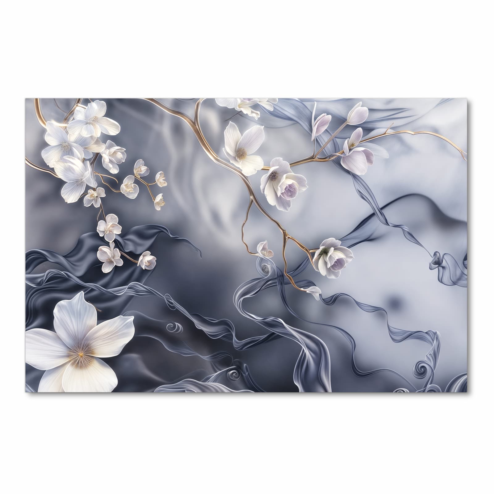 Flacher Küchenläufer mit Motiv Blumenwellen On Silk in Frontansicht