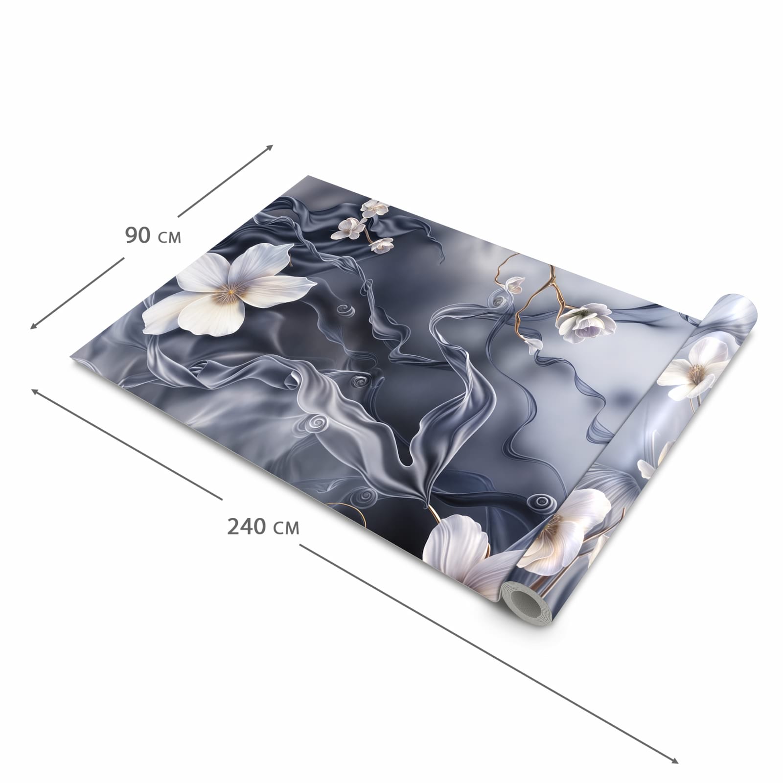 Rutschfester dünner Teppich mit Motiv Blumenwellen On Silk in der Grösse 80x250 cm, einfach zu reinigen