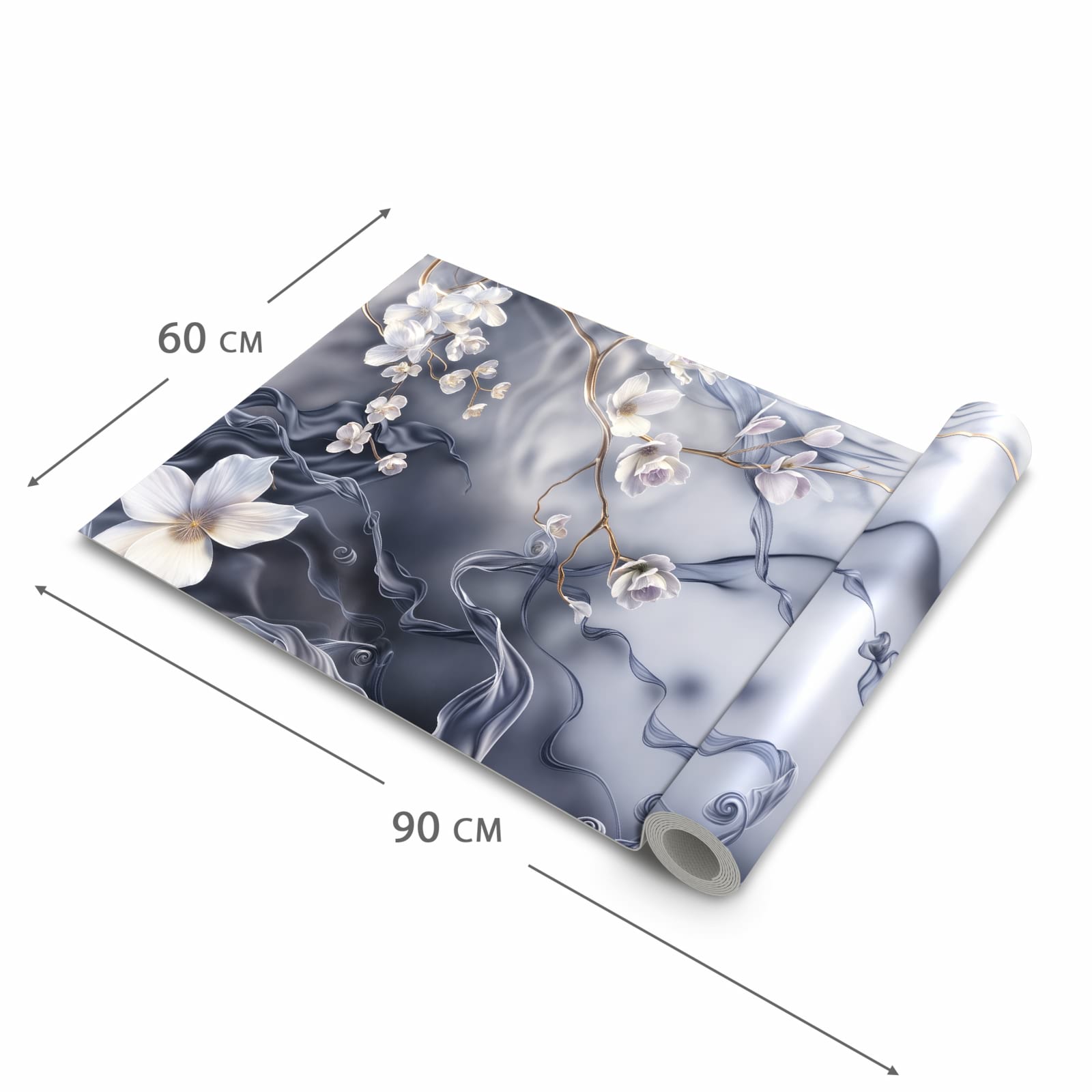 Geruchsneutraler waschbarer Küchenläufer mit Motiv Blumenwellen On Silk in der Grösse 80x250 cm