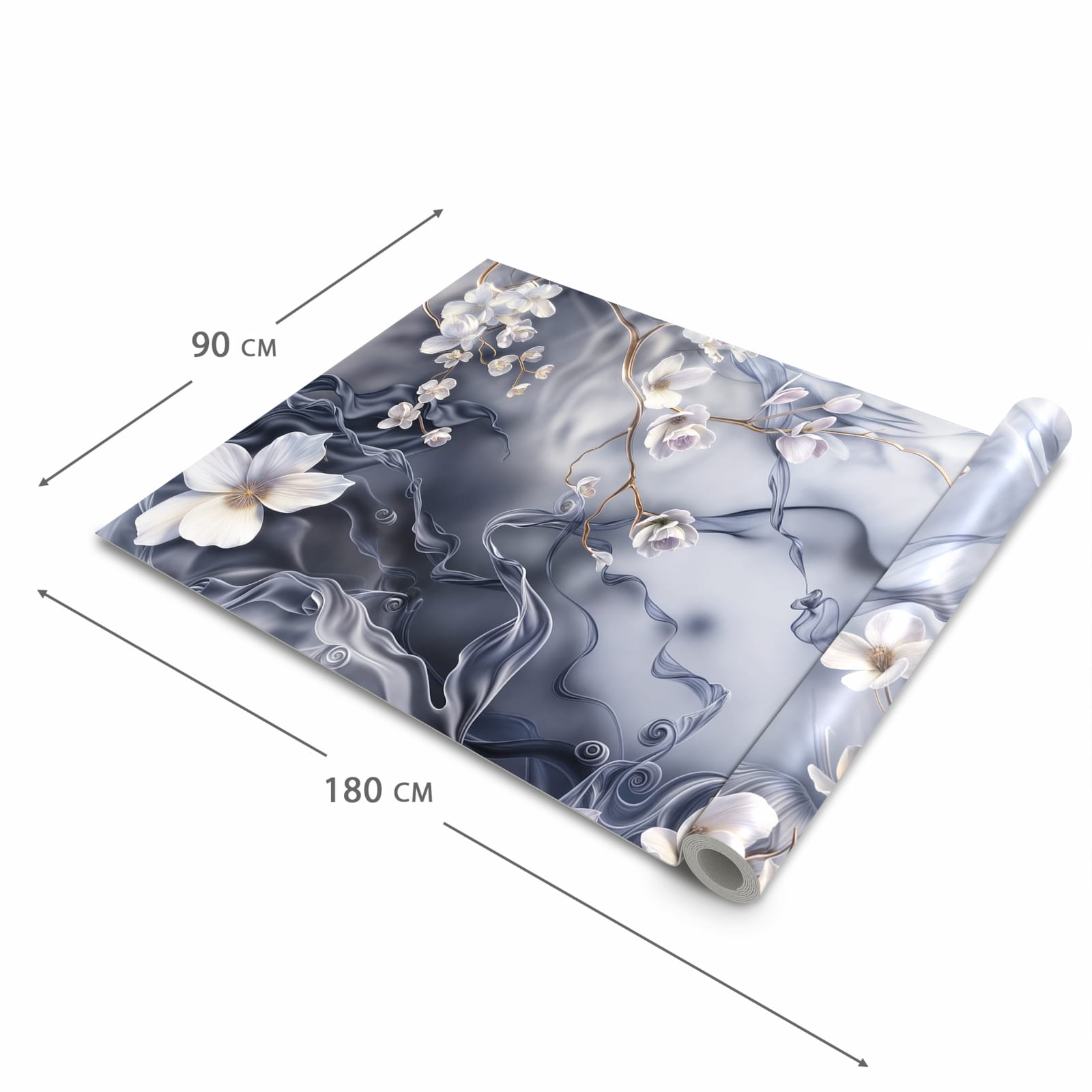 Rutschhemmender dünner Teppich mit Motiv Blumenwellen On Silk in der Grösse 80x250 cm