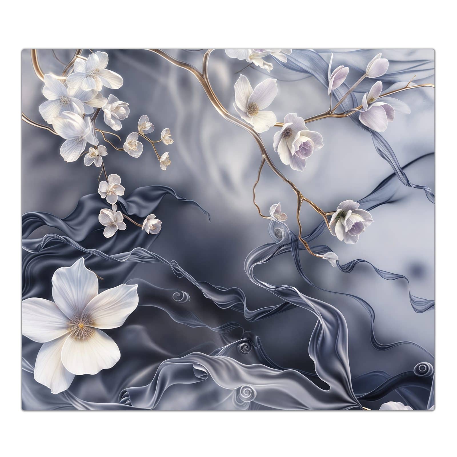 1-teilige Herdabdeckung aus Glas mit Blumenwellen auf Seide-Motiv in der Frontansicht #grösse_1-Teilig (60x52cm)