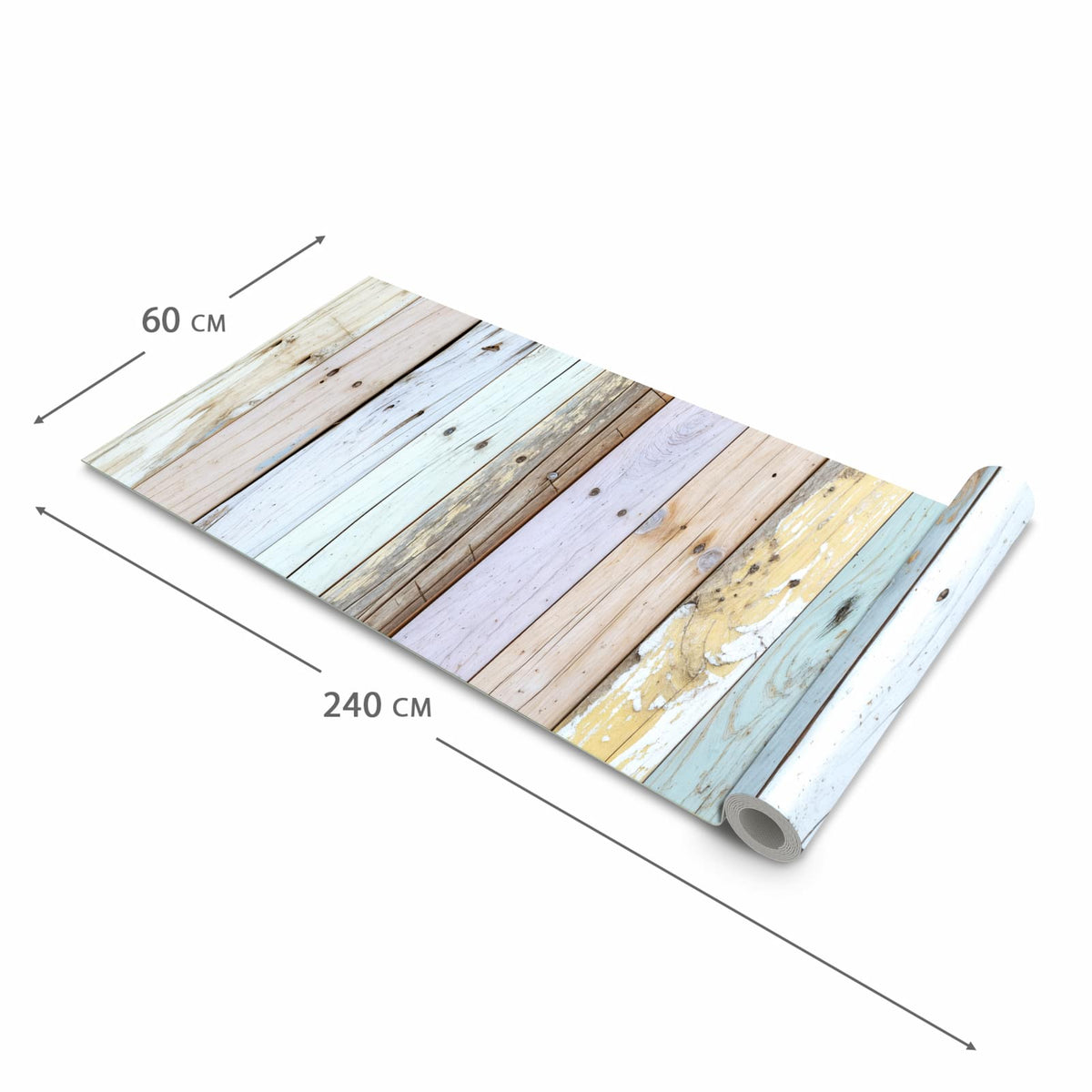 Farbbeständiger Küchenteppich mit Motiv Bunte Holzplanken in der Größe 90x180 cm