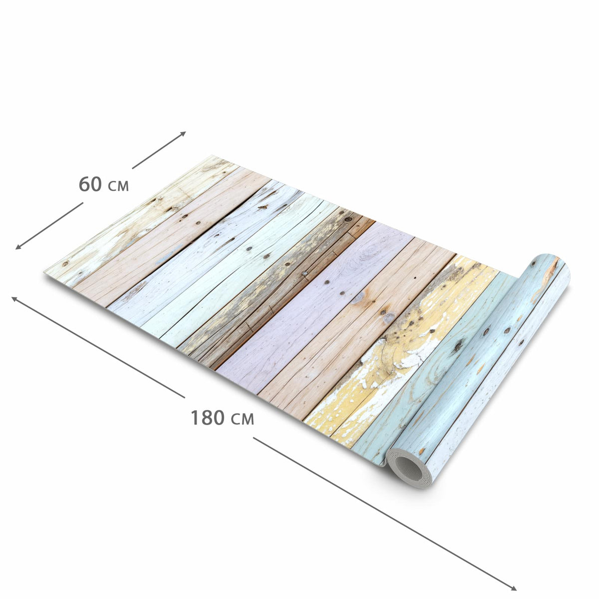 Bodenschonender Küchenläufer mit Motiv Bunte Holzplanken in der Größe 90x180 cm
