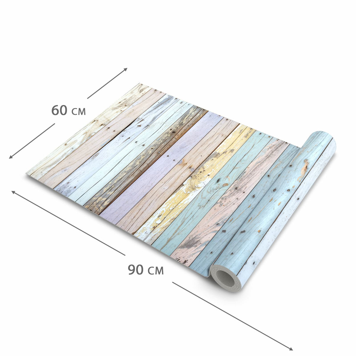Zeitsparender waschbarer Küchenteppich mit Motiv Bunte Holzplanken in der Grösse 90x180 cm