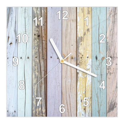 Wanduhr Quadratisch mit dem Motiv Holzbretter in Pastell