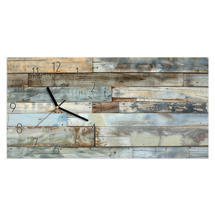 Wanduhr Alte Holzplanken aus Glas – Querformat 60 × 30 cm mit Ziffernblatt Elegant