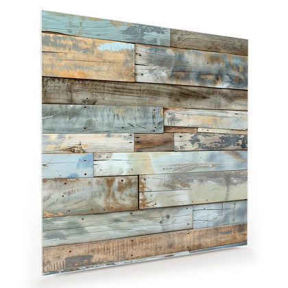 Wandbild mit dem Motiv Holz in Blau und Braun