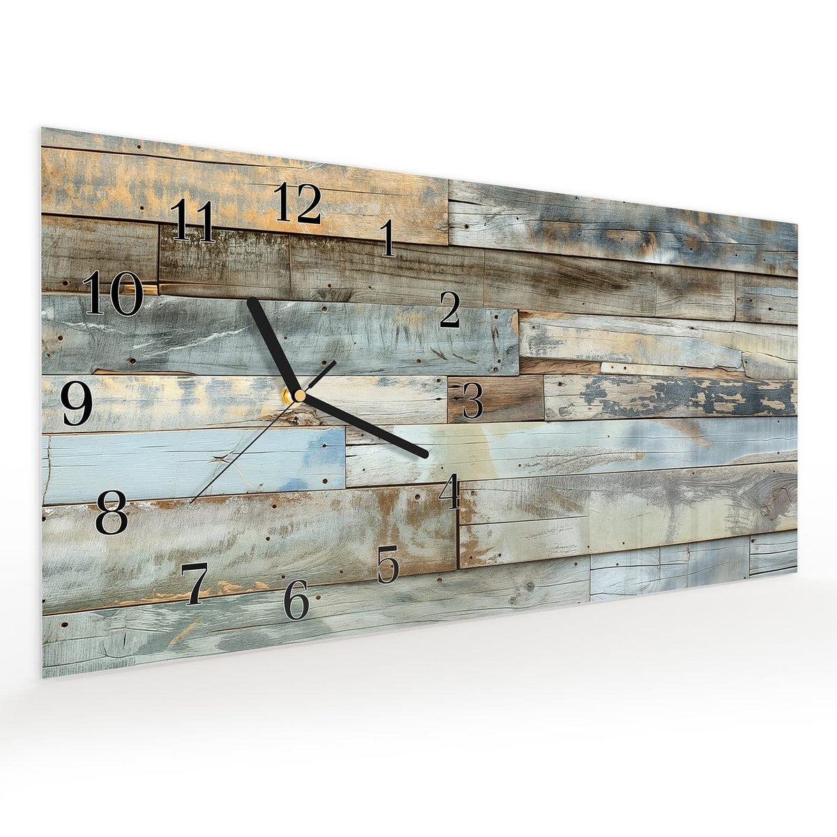Vormontiert – mit Schwebeeffekt – Wanduhr Alte Holzplanken aus Glas – Querformat 60 × 30 cm