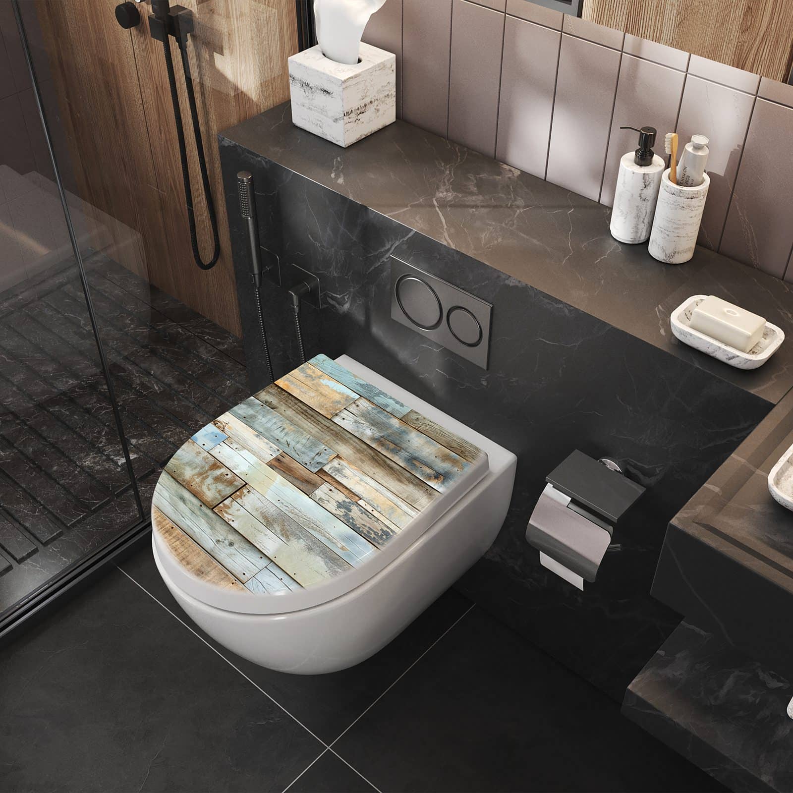 WC-Sitz mit Absenkautomatik Alte Holzplanken