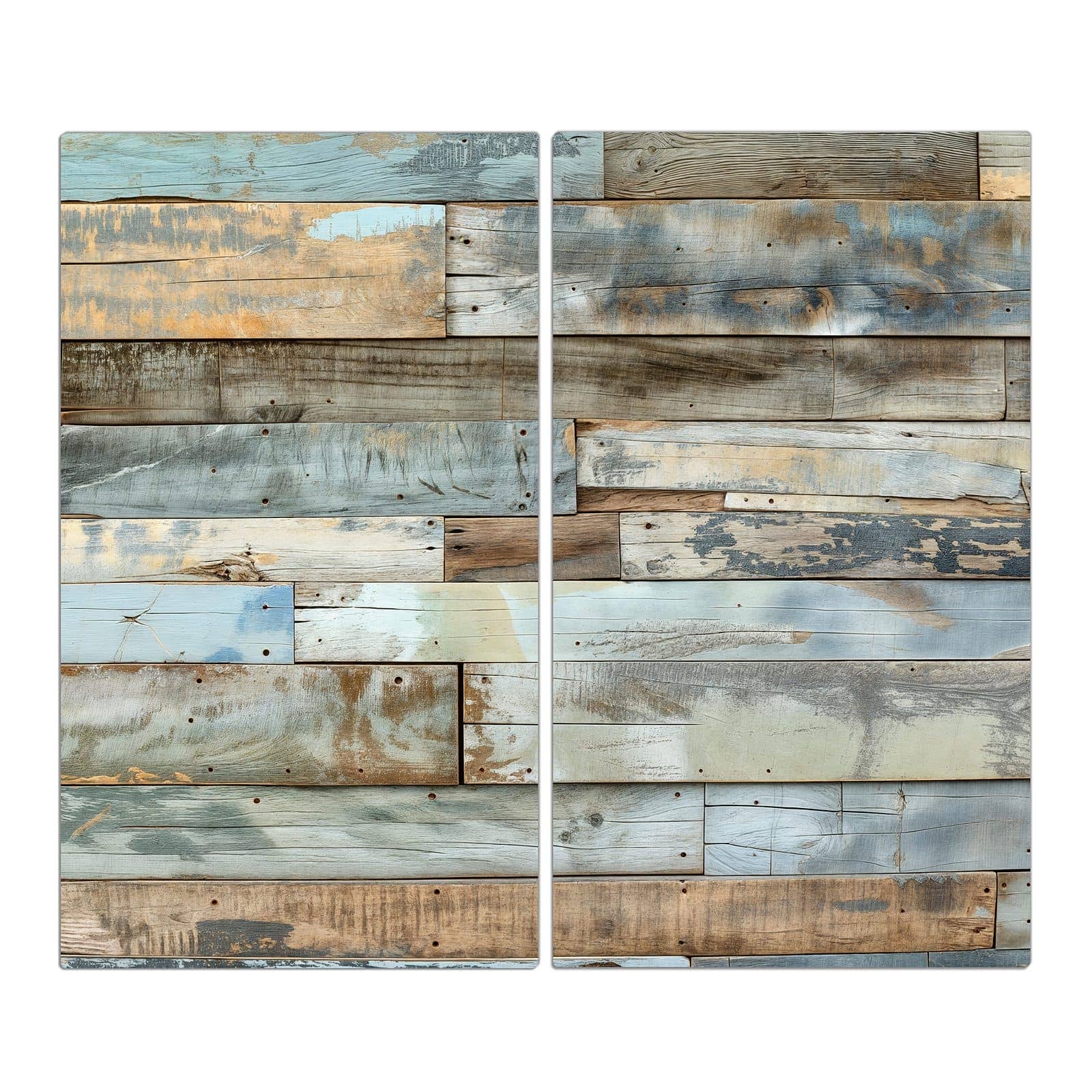 2-teilige Herdabdeckplatten für Ceranfeld mit Alte Holzplanken-Motiv in der Frontansicht #grösse_2-Teilig (60x52cm)
