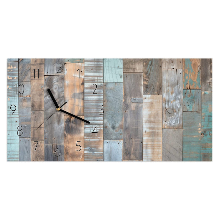 Wanduhr Holzplanken Vintage aus Glas – Querformat 60 × 30 cm mit Ziffernblatt Elegant