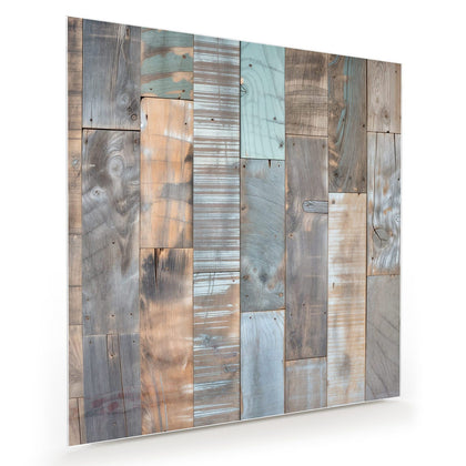Wandbild mit dem Motiv Patchwork aus Altholz