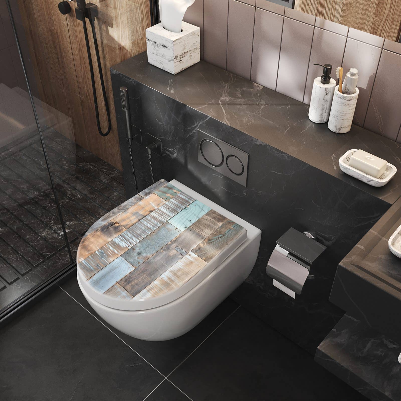 WC-Sitz mit Absenkautomatik Holzplanken Vintage