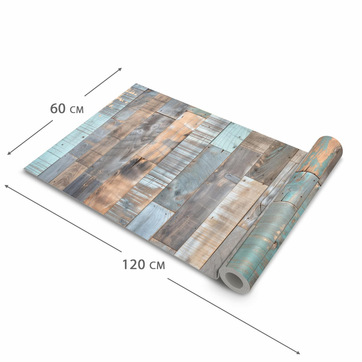 Bodenschonender waschbarer Küchenteppich mit Motiv Holzplanken Vintage in der Grösse 80x300 cm