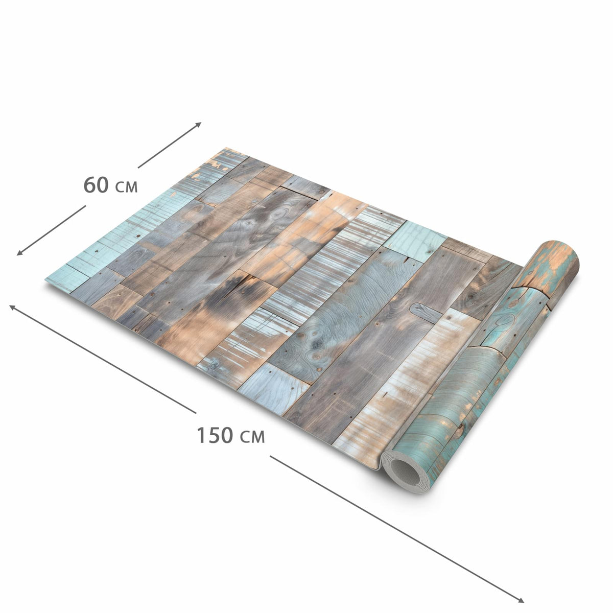 Farbbeständiger waschbarer Küchenteppich mit Motiv Holzplanken Vintage in der Grösse 80x300 cm