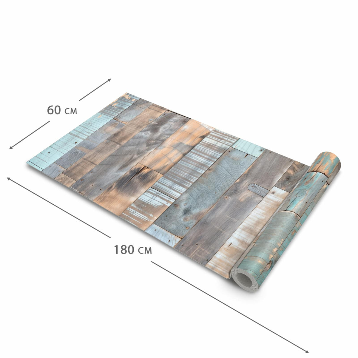 Formstabiler großer Küchenteppich mit Motiv Holzplanken Vintage in der Größe 80x300 cm