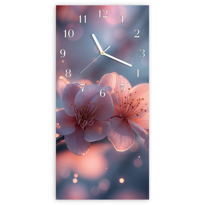 Wanduhr Blühender Zweig aus Glas – Hochformat 30 × 60 cm mit Ziffernblatt Klassisch