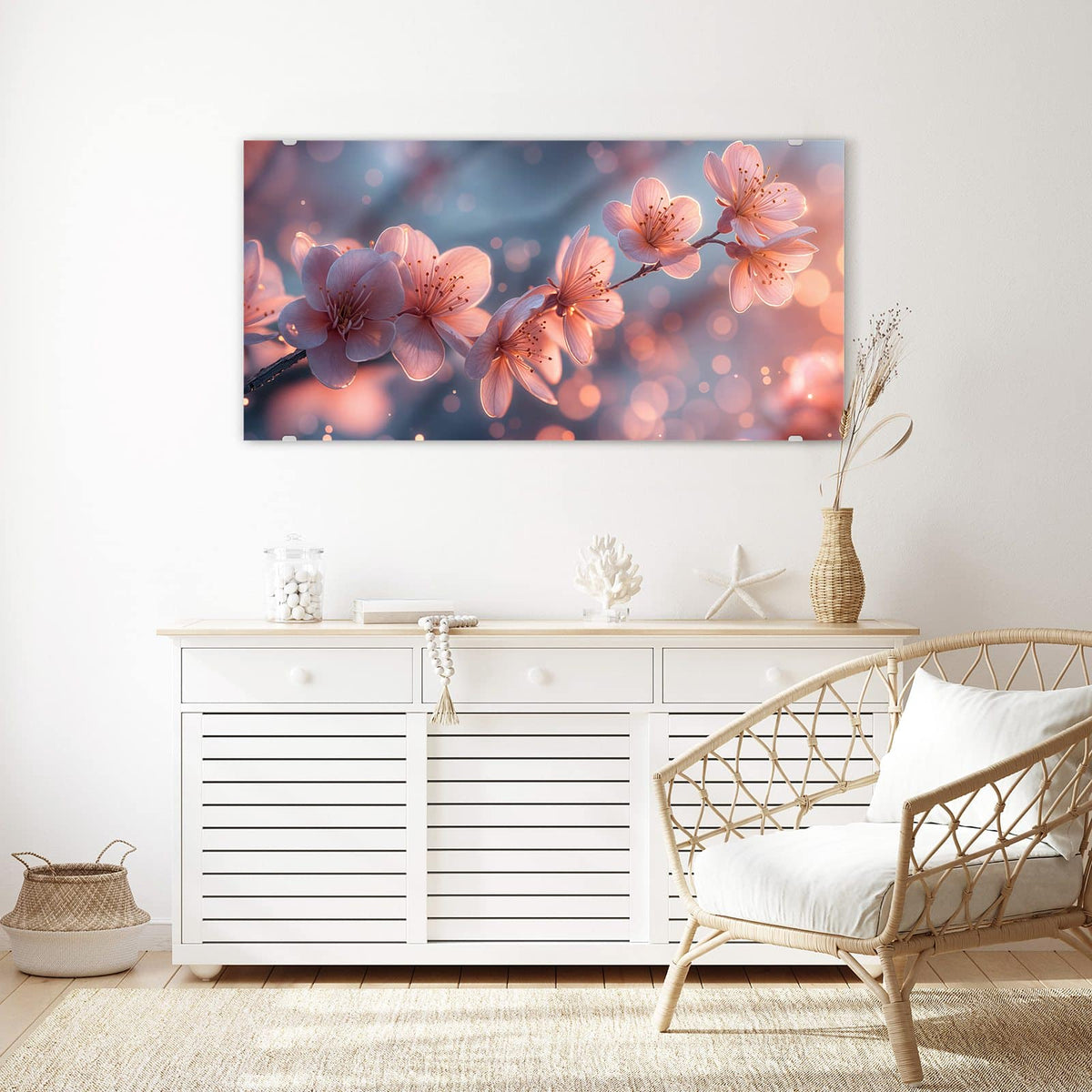 Echtglas, 4 mm – kein Acryl, keine Folie – Wandbild - Kirschblüten im Licht - Querformat