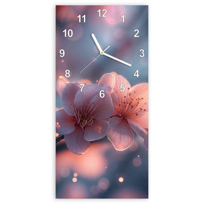 Wanduhr Blühender Zweig aus Glas – Hochformat 30 × 60 cm mit Ziffernblatt Modern