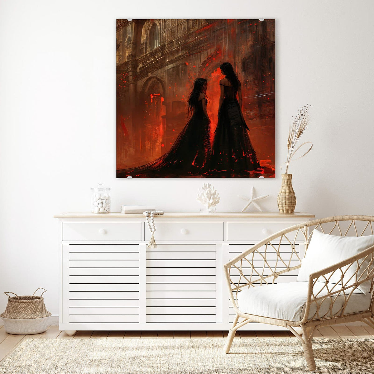 Echtglas, 4 mm – kein Acryl, keine Folie – Wandbild - Frauen im roten Licht - Quadratisch