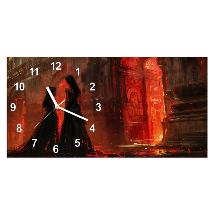 Wanduhr Feuerpalast aus Glas – Querformat 60 × 30 cm mit Ziffernblatt Modern