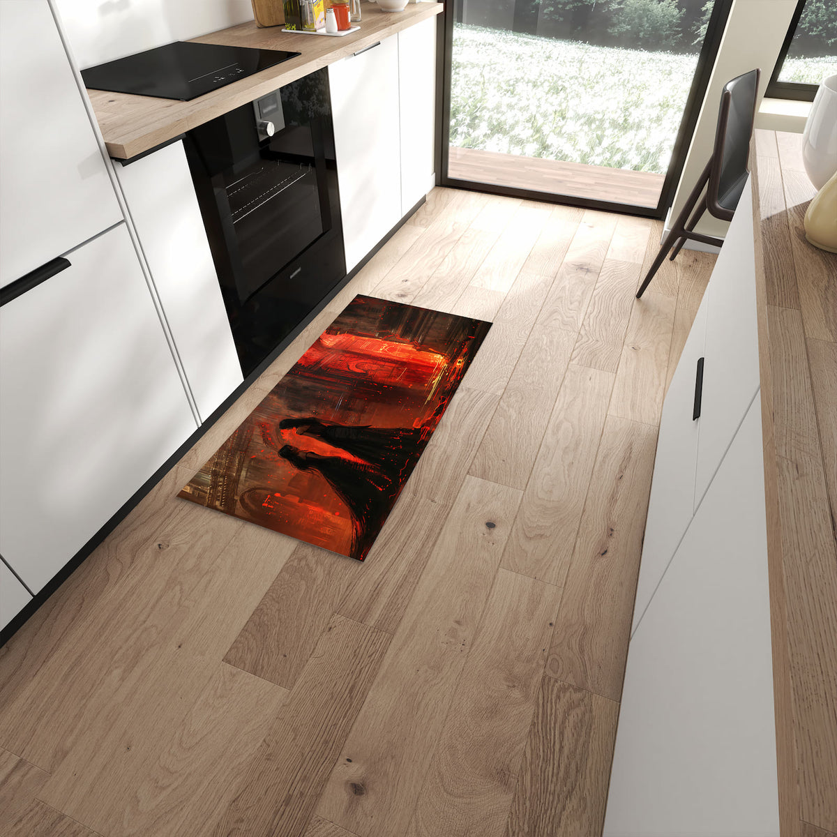 Rutschfester Küchenläufer mit Motiv Feuerpalast in moderner Küche #grösse_60 x 120 cm
