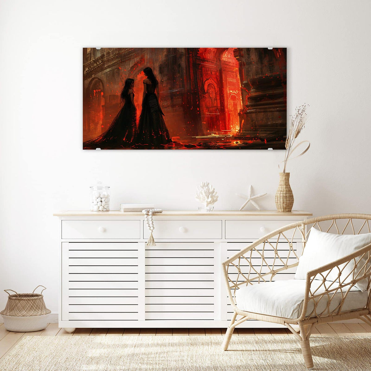 Echtglas, 4 mm – kein Acryl, keine Folie – Wandbild - Frauen im roten Licht - Querformat