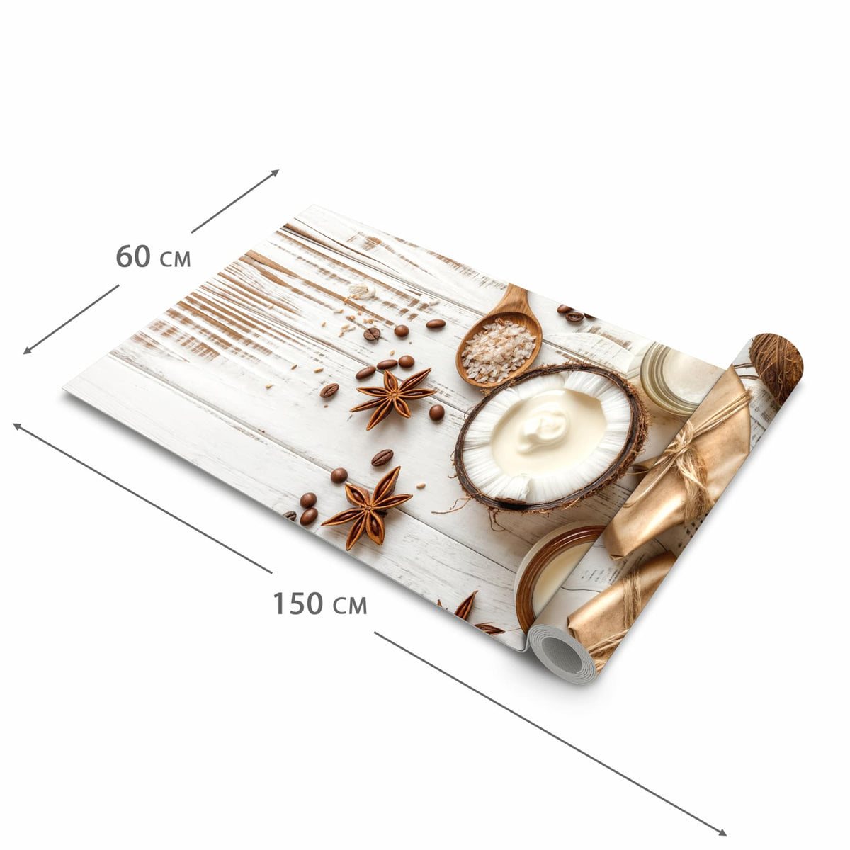 Geräuschdämpfender rutschfester Küchenteppich mit Motiv Natürliche Pflegeprodukte in der Grösse 80x280 cm