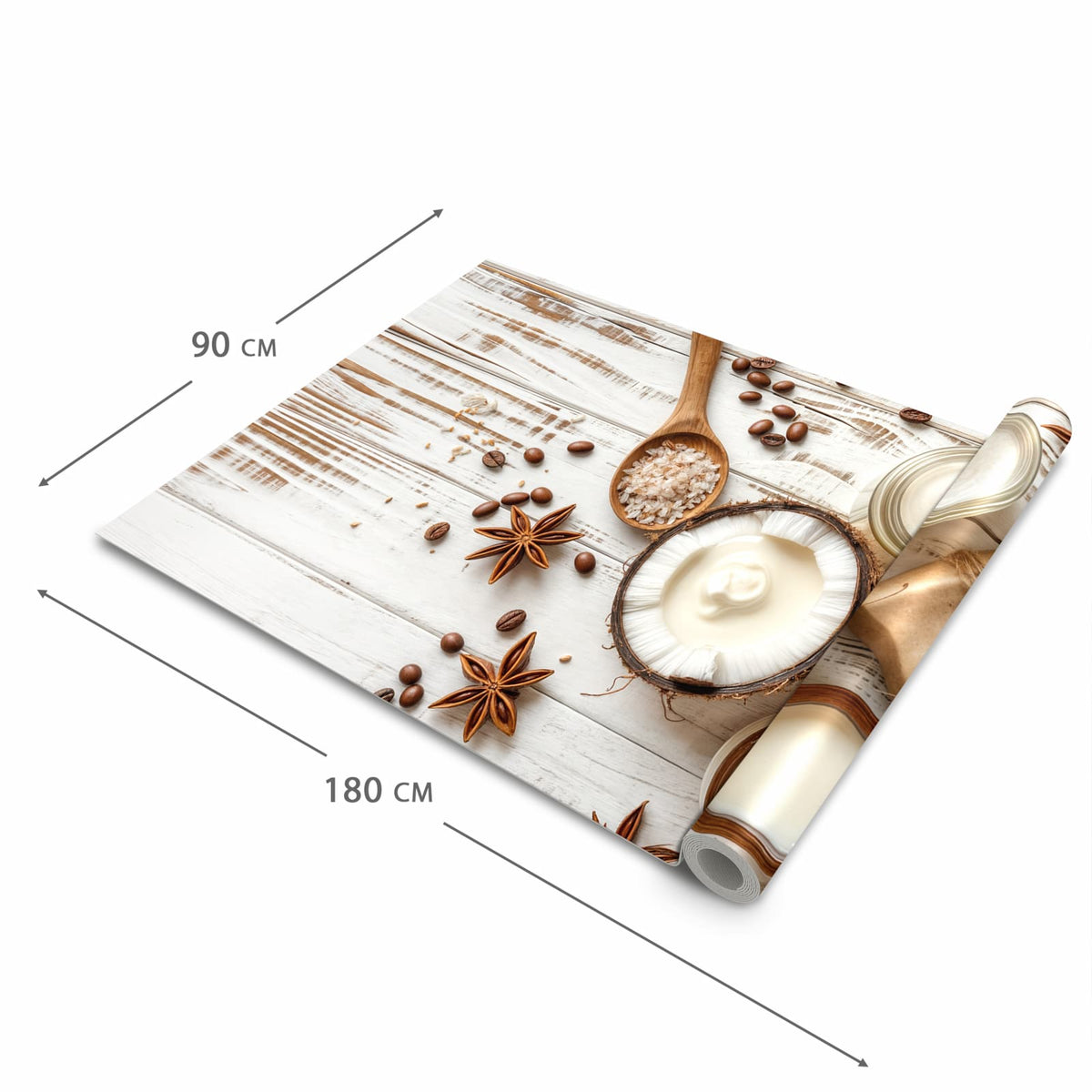 Pflegeleichter moderner Küchenläufer mit Motiv Natürliche Pflegeprodukte in der Größe 80x280 cm