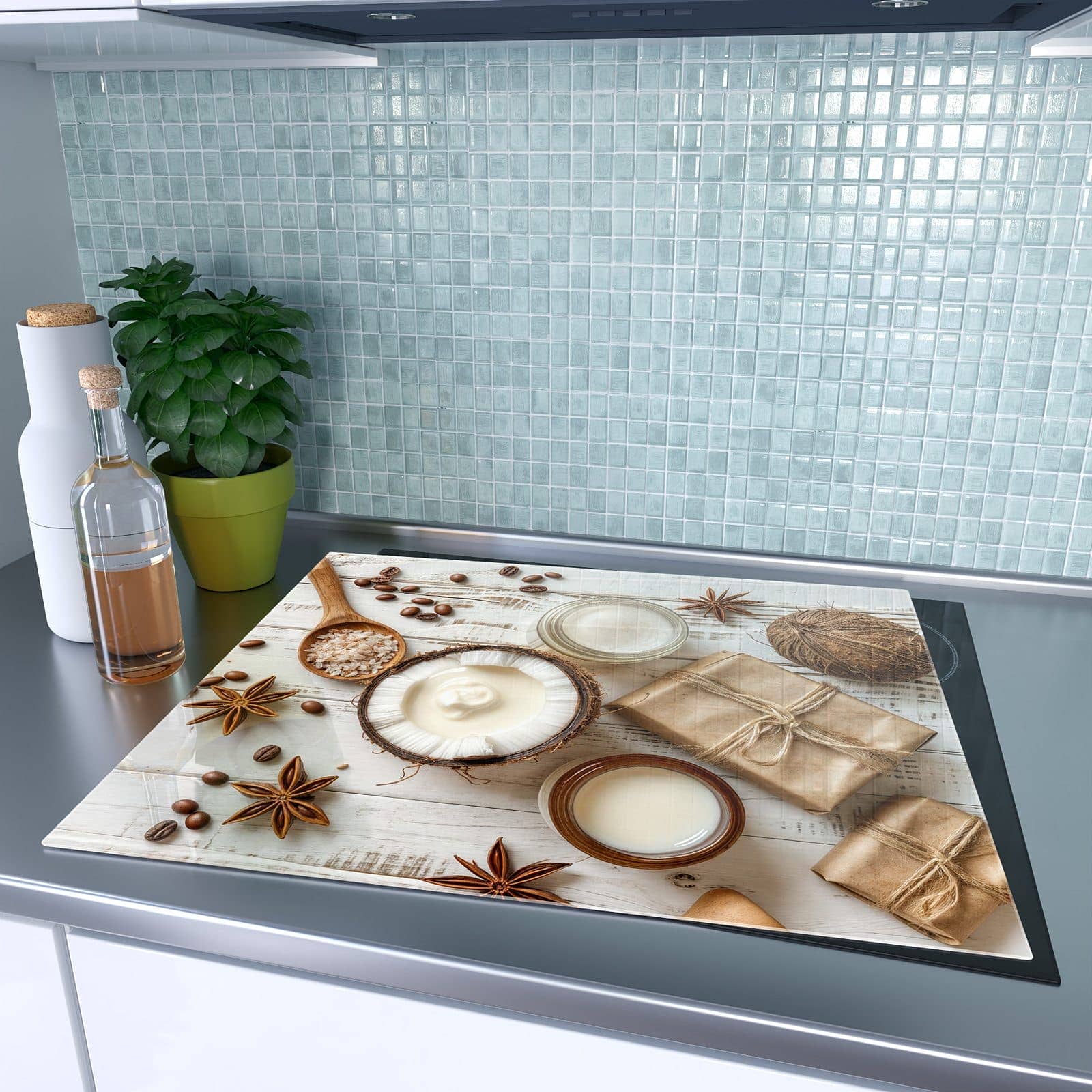1-teilige Herdabdeckplatten mit Natürliche Pflegeprodukte-Motiv auf dem Ceranfeld
